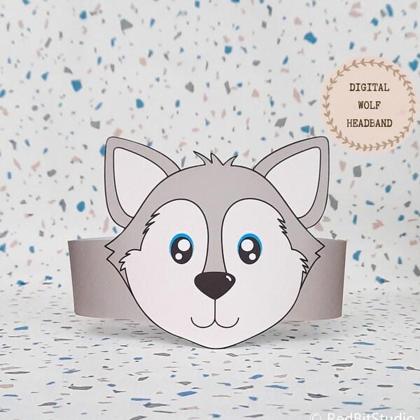 Wolf paper crown, Animal paper hat for kids, instant download paper crown Animal, Digital party headband, printable party mask,PDF hat