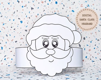 Santa Claus paper coloring crown, Christmas paper hat for kids, instant download paper crown Santa, Digital party headband, printable mask