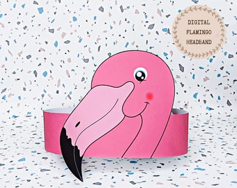 Flamingo paper crown, Animal paper hat for kids, instant download paper crown Bird, Digital party headband, printable party mask,PDF hat