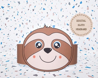 Sloth paper crown, Animal paper hat for kids, instant download paper crown Animals, Digital party headband, printable party mask, PDF hat