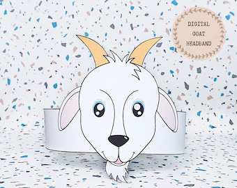 Corona de papel de cabra, sombrero de papel de animales para niños, corona de papel de descarga instantánea Animales, diadema de fiesta digital, máscara de fiesta imprimible, sombrero PDF