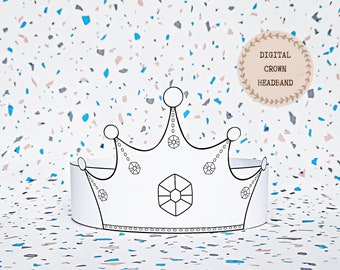 Diadema para colorear de papel Princess Crown, sombrero de papel animal para niños, corona de papel de descarga instantánea Animales, diadema de fiesta digital