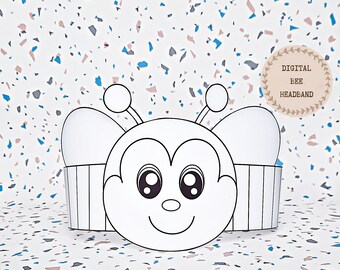 Corona para colorear de papel de abeja, sombrero de papel de insecto para niños, corona de papel de descarga instantánea Animales, diadema de fiesta digital, máscara de fiesta imprimible