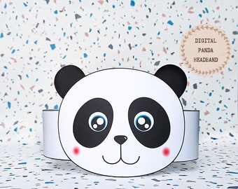 Panda paper crown, Animal paper hat for kids, instant download paper crown Animals, Digital party headband, printable party mask, PDF hat
