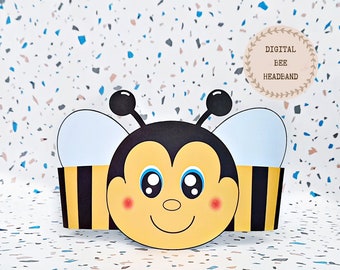 Corona de papel de abeja, Gorro de papel de animal para niños, Corona de papel de descarga instantánea Bugs, Diadema de fiesta digital, Antifaz de fiesta imprimible, Gorro PDF