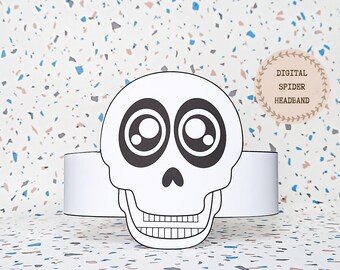Skeleton paper crown, Halloween paper hat for kids, instant download paper crown, Digital party headband, printable party mask, DIY PDF hat