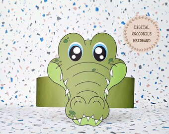 Crocodile paper crown, Animal paper hat for kids, instant download paper crown Alligator, Digital party headband, printable party mask,