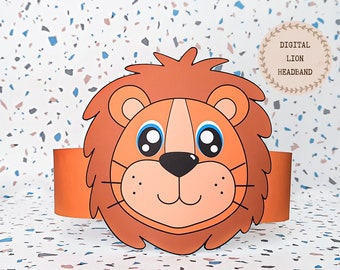 Lion paper crown, Animal paper hat for kids, instant download paper crown Animals, Digital party headband, printable party mask, DIY PDF hat
