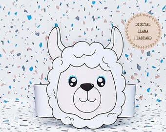 Corona de papel llama, sombrero de papel animal para niños, corona de papel de descarga instantánea Alpaca, diadema de fiesta digital, máscara de fiesta imprimible, sombrero PDF