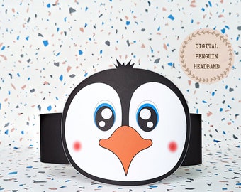 Penguin paper crown, Animal paper hat for kids, instant download paper crown Animals, Digital party headband, printable party mask,PDF hat