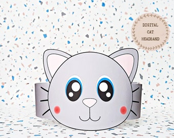 Corona de papel de gato, sombrero de papel de animal para niños, corona de papel de descarga instantánea Animales, diadema de fiesta digital, máscara de fiesta imprimible, sombrero DIY PDF