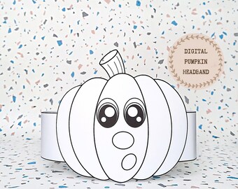 Pumpkin paper coloring crown, Halloween hat for kids, instant download paper crown, Digital party headband, printable party mask