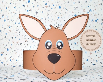 Kangaroo paper crown, Animal paper hat for kids, instant download paper crown Animals, Digital party headband, printable party mask, PDF hat