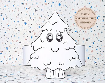 Christmas Tree paper coloring crown, Christmas paper hat for kids, instant download paper crown, Digital party headband, printable mask