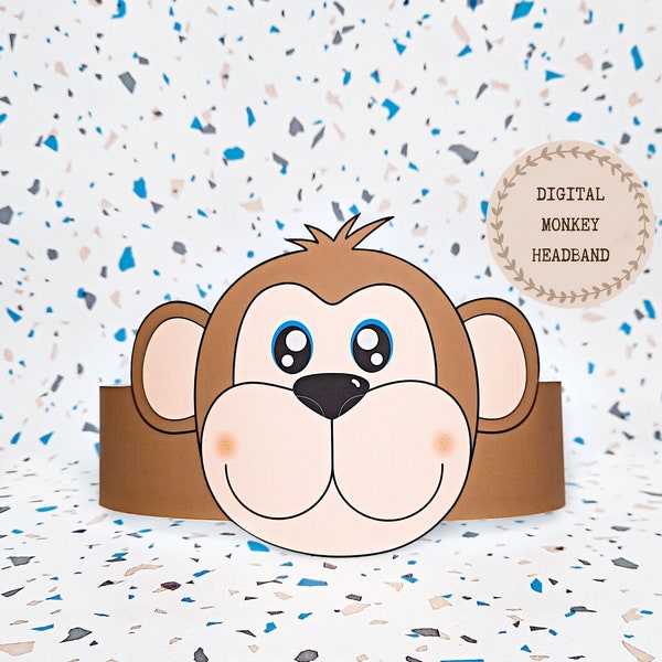 Monkey paper crown, Animal paper hat for kids, instant download paper crown Animals, Digital party headband, printable party mask, PDF hat