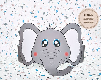 Elephant paper crown, Animal paper hat for kids, instant download paper crown Animals, Digital party headband, printable party mask, PDF hat