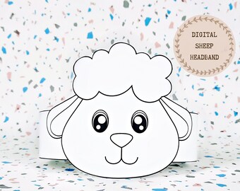 Sheep paper coloring crown, Animal paper hat for kids, instant download paper crown Animals, Digital party headband, printable party mask