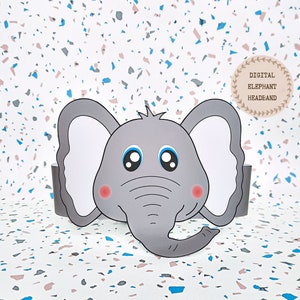 Corona di carta elefante, cappello di carta animale per bambini, corona di carta download istantaneo Animali, fascia per feste digitale, maschera da festa stampabile, cappello PDF