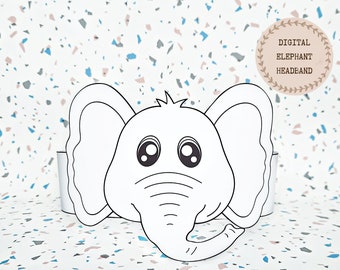Corona para colorear de papel elefante, sombrero de papel animal para niños, corona de papel de descarga instantánea Animales, diadema de fiesta digital, máscara de fiesta imprimible