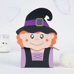 Witch gift box printable, Favor box Halloween, template to assemble box, Halloween Treat Bag, PDF Templates, instant download candy box