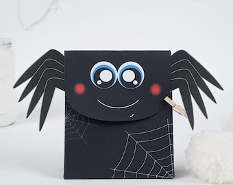 Spider gift box printable, Favor box Halloween, template to assemble box, Halloween Treat Bag, PDF Templates, instant download candy box