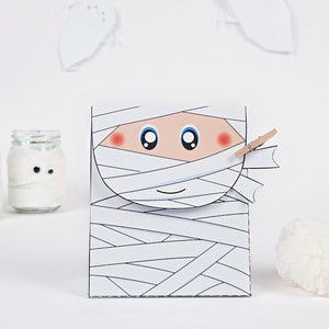 Mummy gift box printable, Favor box Halloween, template to assemble box, Halloween Treat Bag, PDF Templates, instant download candy box