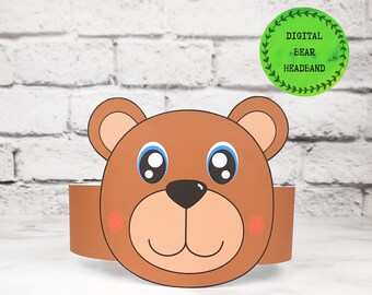 Corona de papel de oso, sombrero de papel de animales para niños, corona de papel de descarga instantánea Animales, diadema de fiesta digital, máscara de fiesta imprimible, sombrero DIY PDF