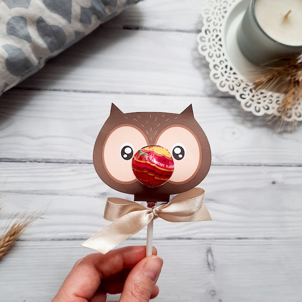 Owl Lollipop, instant download lollipop holder,PDF file, Digital party sucker holder, printable party lolly, animal lollypop