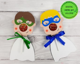 Super Boy Lollipop, instant download lollipop holder,PDF file, Digital party sucker holder, printable party lolly, Super hero party lollypop