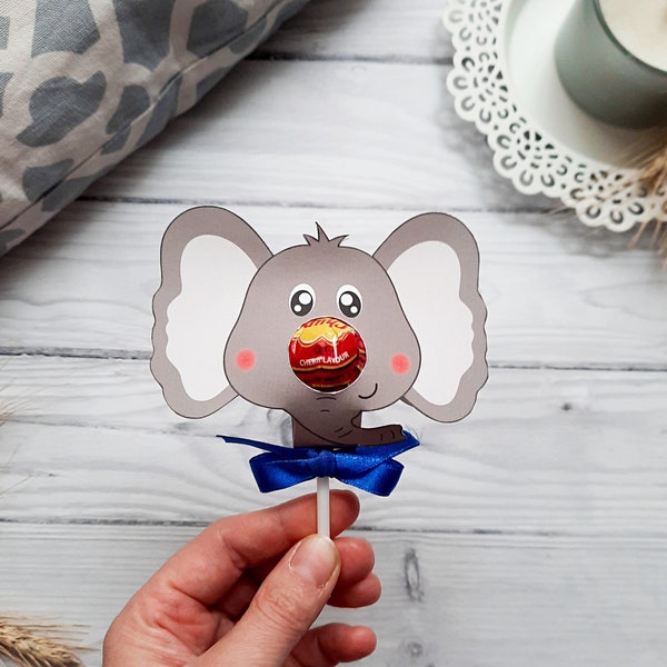 Elephant Lollipop, instant download lollipop holder,PDF file, Digital party sucker holder, printable party lolly, animal lollypop