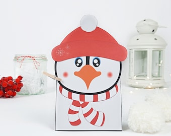 Penguin gift box printable, Favor box Christmas, template to assemble box, Christmas Treat Bag PDF Templates,instant download candy box