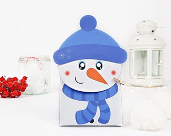 Snowman gift box printable, Favor box Christmas, template to assemble box, Christmas Treat Bag PDF Templates,instant download candy box