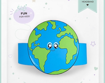 Earth paper crown, Earth Day paper hat for kids, instant download paper crown planet, Digital party headband, printable party mask,PDF hat