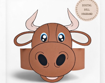 Bull paper crown, Animal paper hat for kids, instant download paper crown Animals, Digital party headband, printable party mask, PDF hat