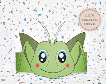 Grasshopper paper crown, Animal paper hat for kids, instant download paper crown Bugs, Digital party headband, printable party mask, PDF hat
