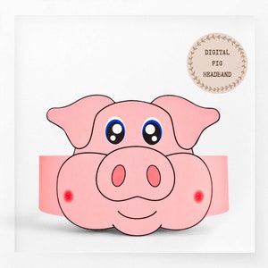 Corona di carta di maiale, cappello di carta per animali per bambini, corona di carta per download immediato Animali, fascia per feste digitale, maschera per feste stampabile, cappello PDF fai da te