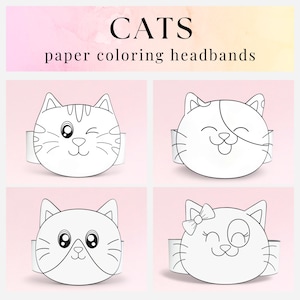4 Cats paper coloring crowns,Cats paper hats for kids,instant download paper crowns Animals,Digital party headbands,printable party masks