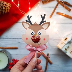 Lecca lecca a forma di renna, lecca lecca con download immediato, file PDF, lecca lecca digitale per feste, lecca lecca da festa stampabile, lecca lecca di Natale