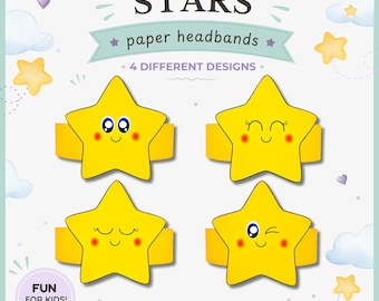 4 Stars paper crowns,Stars paper hats for kids,instant download paper crowns Christmas,Digital party headbands, printable party masks