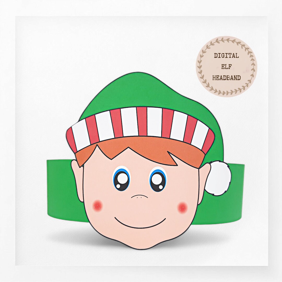 Elf paper crown, Christmas paper hat for kids, instant download paper crown elf, Digital party headband, printable party mask