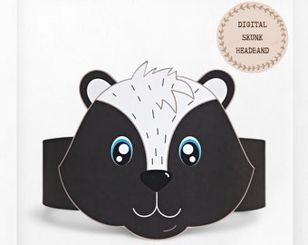 Skunk paper crown, Animal paper hat for kids, instant download paper crown Animals, Digital party headband, printable party mask, PDF hat