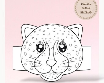 Jaguar paper coloring crown,Animal paper hat for kids,instant download paper crown Animals,Digital party headband,printable mask,PDF hat