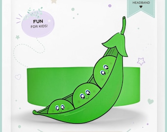Pea paper crown,Vegetable paper hat for kids,instant download paper crown Vegetables,Digital party headband,printable party mask,PDF hat