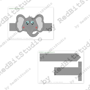 Elefant Papier Krone, Tier Papier Hut für Kinder, sofortiger Download Papier Krone Tiere, Digital Party Stirnband, druckbare Party Maske, PDF Hut Bild 2