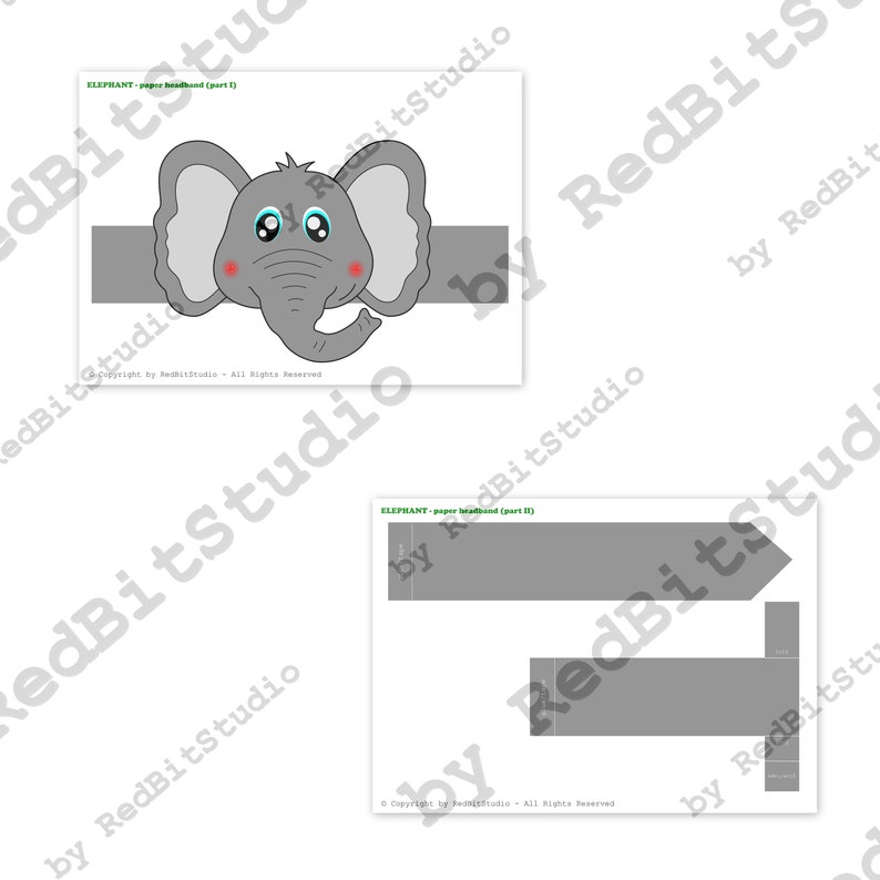 Elefant Papier Krone, Tier Papier Hut für Kinder, sofortiger Download Papier Krone Tiere, Digital Party Stirnband, druckbare Party Maske, PDF Hut Bild 2