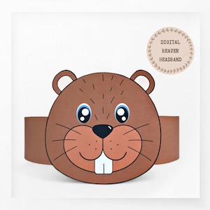 Corona di carta castoro, cappello di carta animale per bambini, corona di carta con download istantaneo Animali, fascia per feste digitale, maschera da festa stampabile,