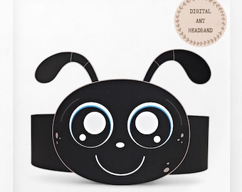 Corona di carta a forma di formica, cappello di carta a forma di animale per bambini, corona di carta con download immediato di animali, fascia per capelli digitale per feste, maschera per feste stampabile, cappello a forma di insetto in PDF