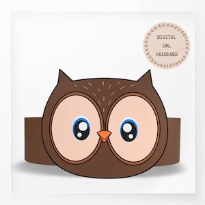 Corona di carta gufo, cappello di carta animale per bambini, corona di carta download istantaneo Animali, fascia per feste digitale, maschera da festa stampabile, cappello PDF fai da te