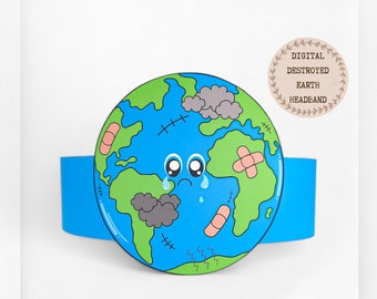 Corona de papel de la Tierra destruida, sombrero de papel del Día de la Tierra para niños, planeta corona de papel de descarga instantánea, diadema de fiesta digital, máscara de fiesta imprimible