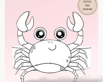 Crab paper coloring crown, Animal hat for kids, instant download crown Animals, Digital party headband, printable party mask, PDF hat